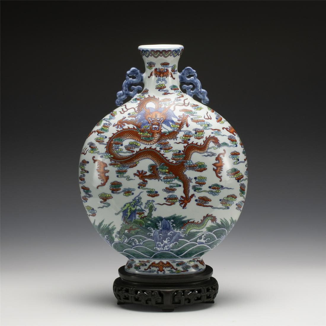 QING YONGZHENG DOUCAI MOON VASE ON STAND (1 of 10)