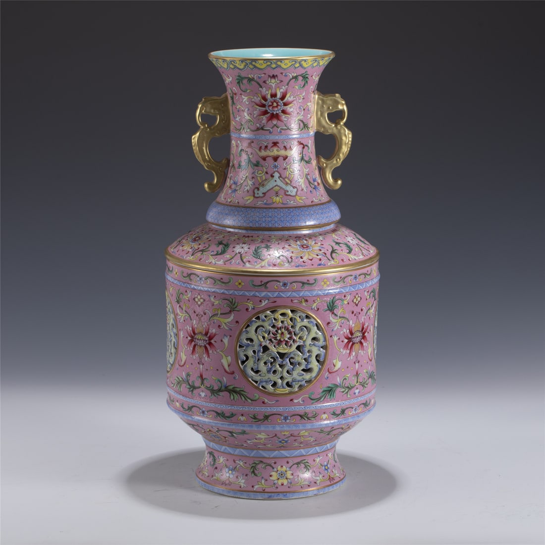 QIANLONG FAMILLE ROSE ROTATING HEART VASE (1 of 10)