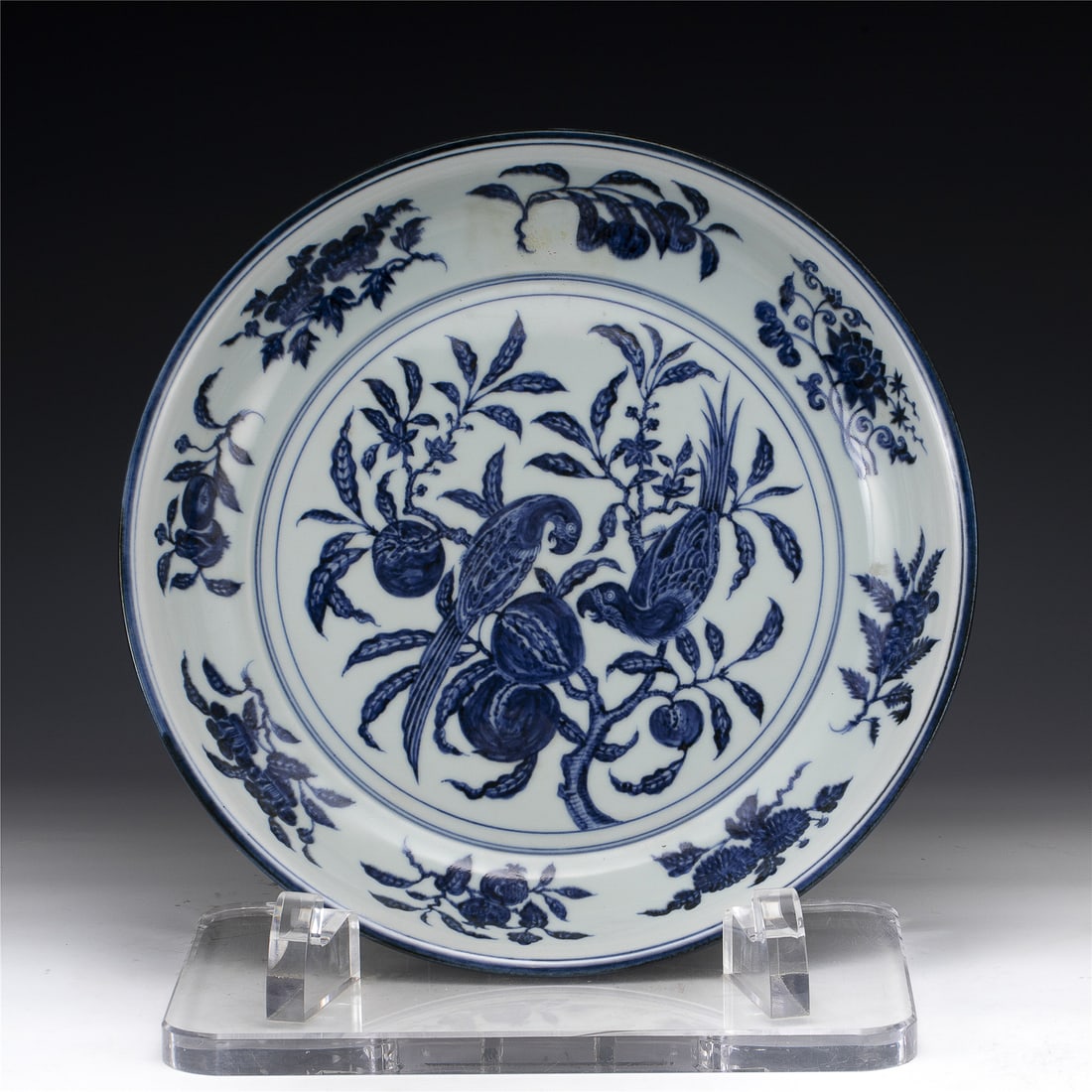 MING BLUE & WHITE PARROT DISH PLATE (1 of 11)