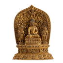 CHINESE GILT BRONZE BUDDHA WITH AUREOLA