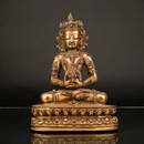 18TH C QING GILT BRONZE INLAID AMITAYUS BUDDHA