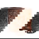 CARVED BAMBOO RELIEFS BRUSH POT ON STAND