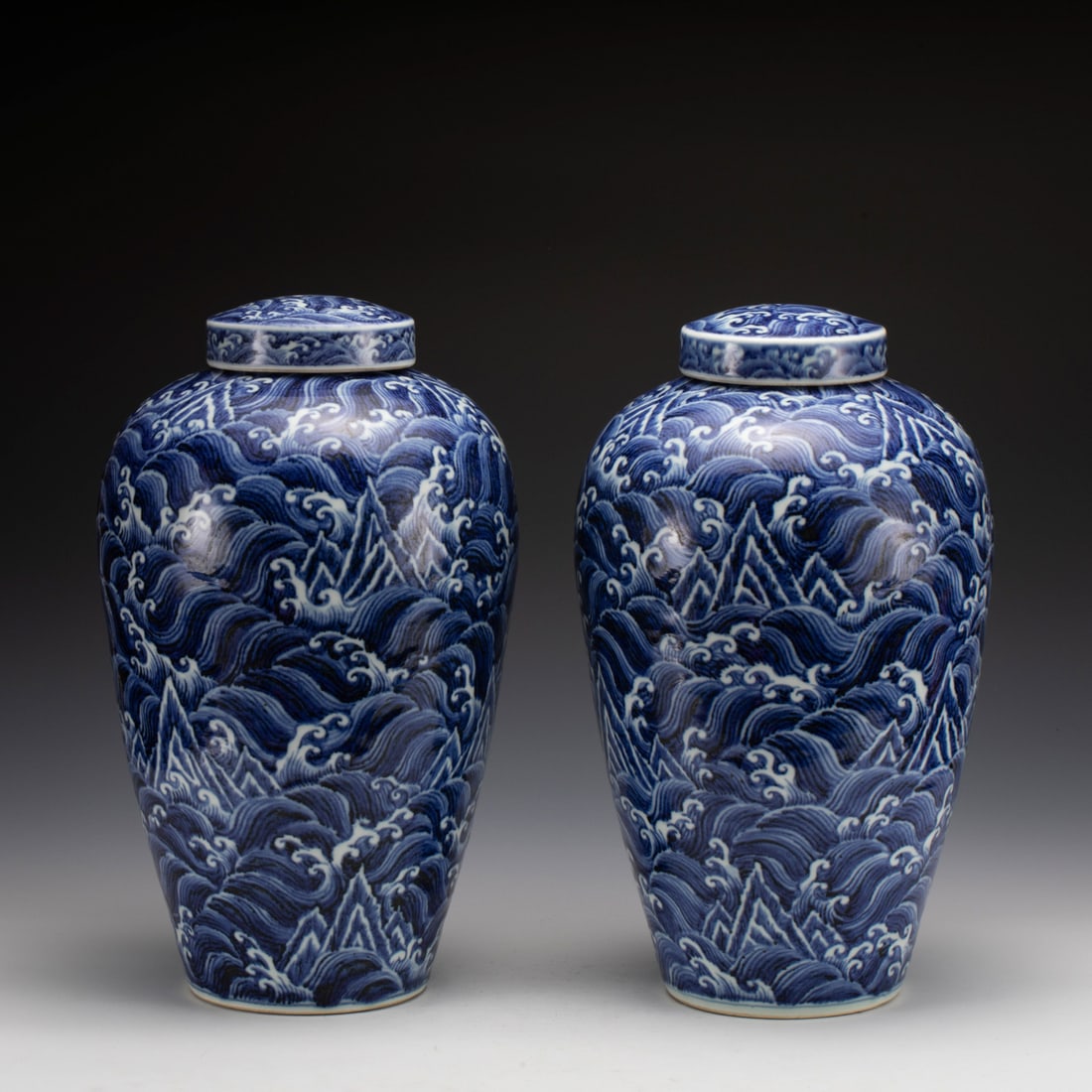 PAIR MING XUANDE BLUE & WHITE LIDDED JARS (1 of 8)