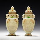 PAIR OF CHINESE HARDSTONES INLAID JADE VASE WITH COVER