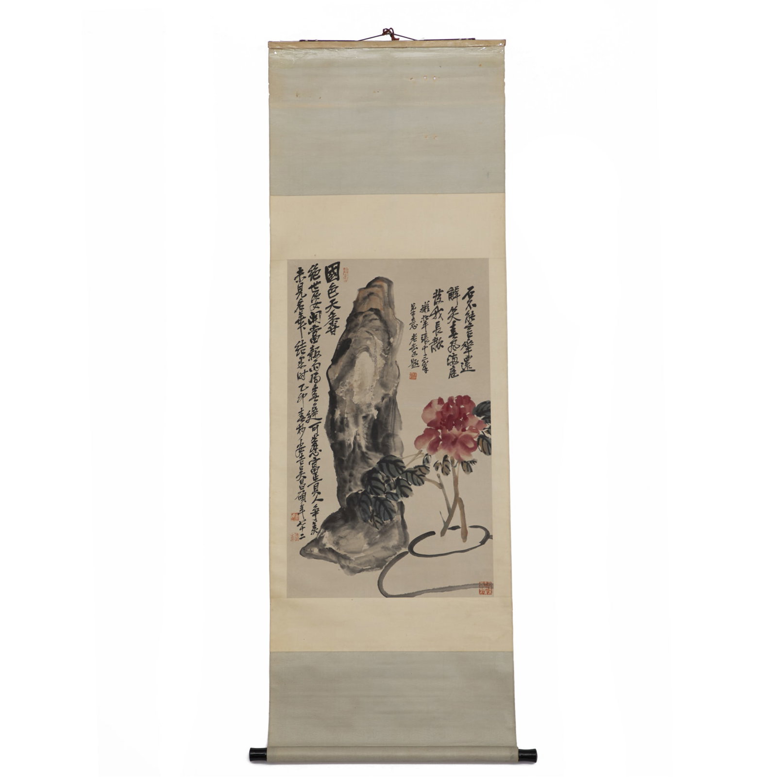 WU CHANGSHUO FLOWER & ROCK SCROLL PAINTING (1 of 5)