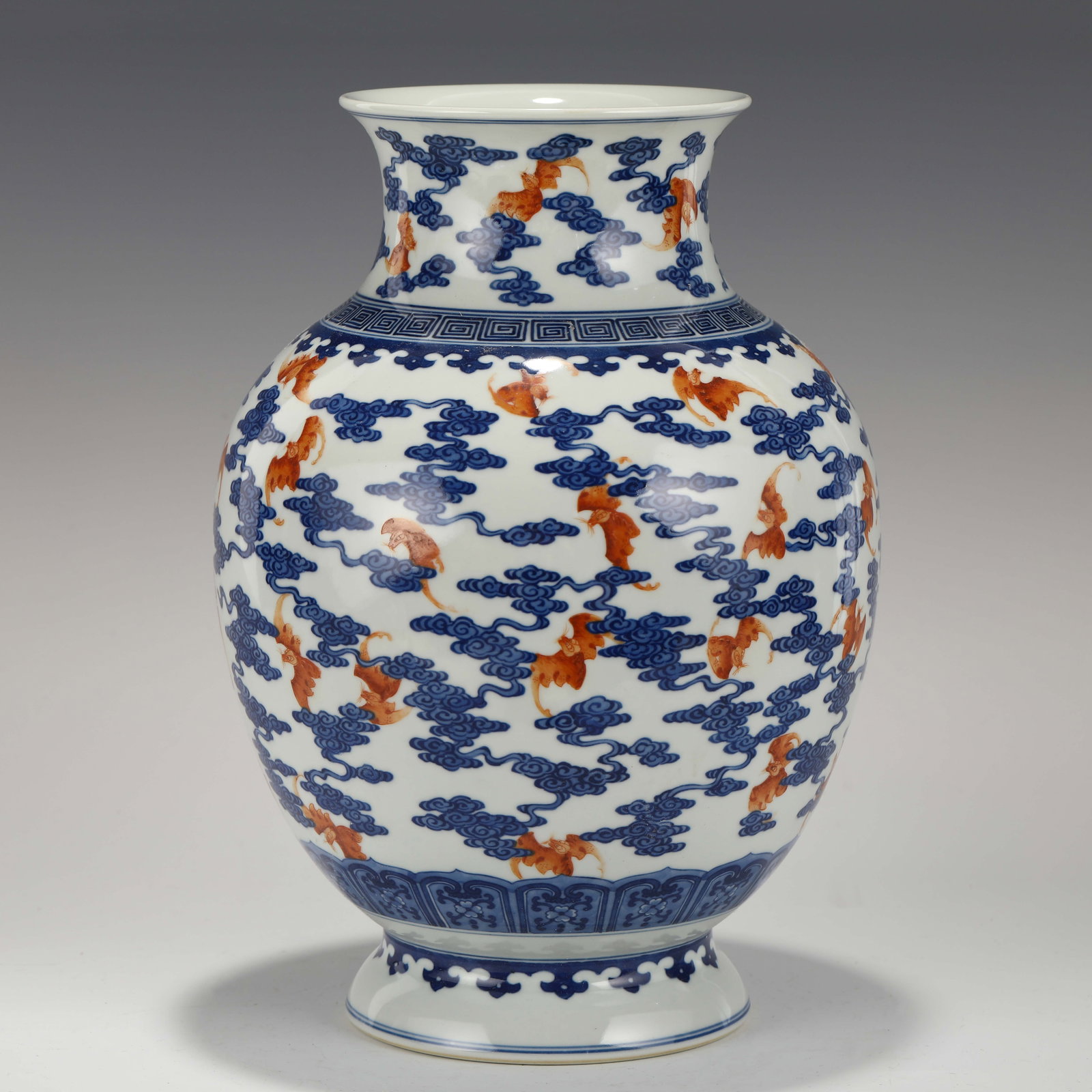 DAOGUANG BLUE & WHITE ALUM RED BATS VASE (1 of 9)