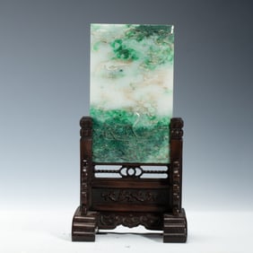 A JADEITE UPRIGHT SCREEN WITH EXQUISITE CARVINGS