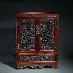 EXQUISITELY CARVED WOODEN CABINET WITH AUSPICIOUS BEAST PATTERNS