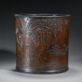 A RED SANDALWOOD BRUSH POT