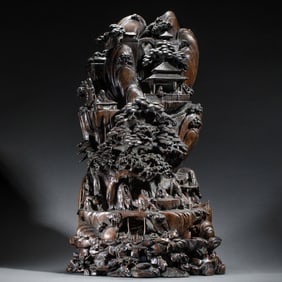 AGARWOOD WOOD - CARVING OF LANDSCAPE AND FIGURES