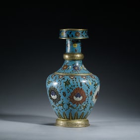 EXQUISITELY DECORATED BLUE CLOISONNE VASE WITH GILDED EDGES