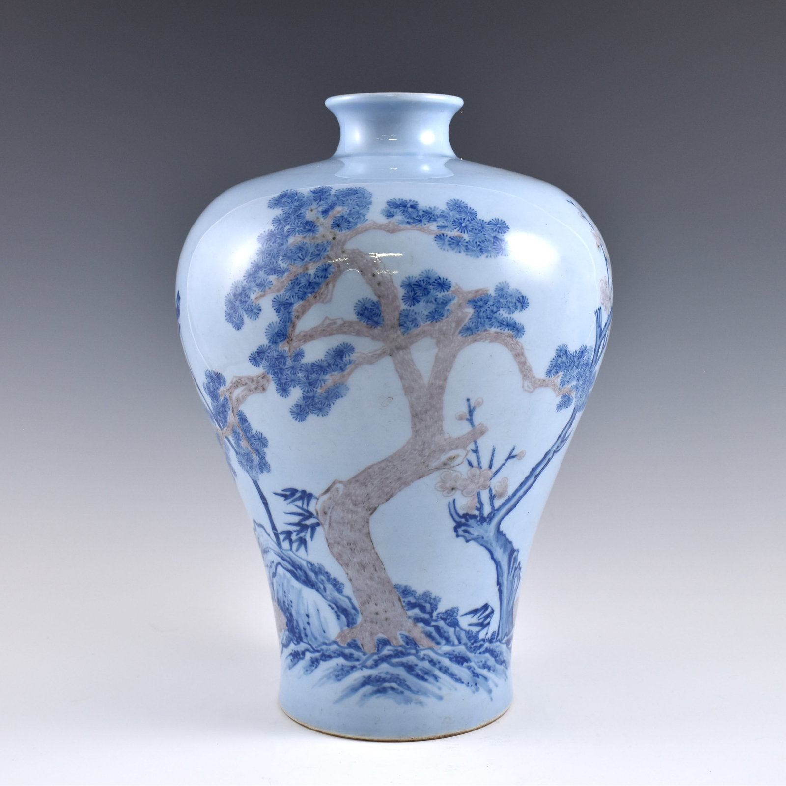 Qing pine tree over sky blue glaze meiping jar (1 of 8)