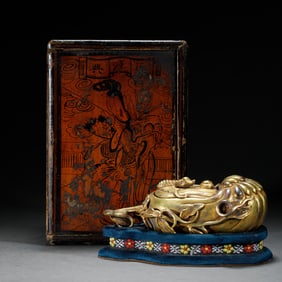 GILT - BRONZE MELON - SHAPED INCENSE BURNER AND LACQUER BOX