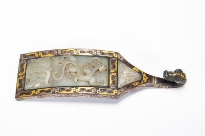 JADE - INLAID GOLD AND SILVER BELT HOOK