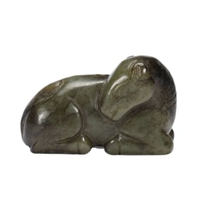 JADE - CARVED LYING HORSE ORNAMENT