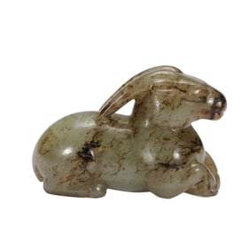 JADE - CARVED LYING SHEEP ORNAMENT