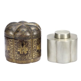 DECORATIVE LACQUER BOX AND SIMPLE TIN CONTAINER