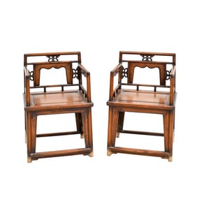 PAIR OF CARVED HUANGHUALI ROSE CHAIRS, MEIGUI YI