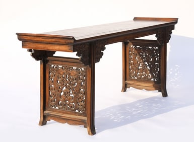 CHINESE HUANGHUALI EVERTED RIM LONG ALTAR TABLE