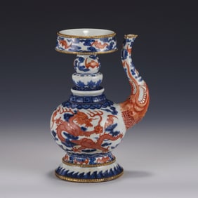 BLUE & WHITE IRON RED DRAGON PATTERN WINE POT
