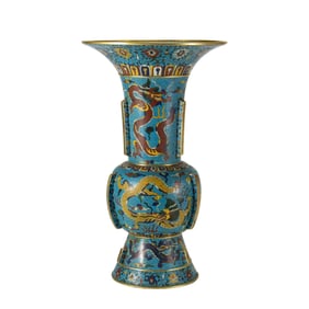 A CLOISONNE GU - SHAPED VASE