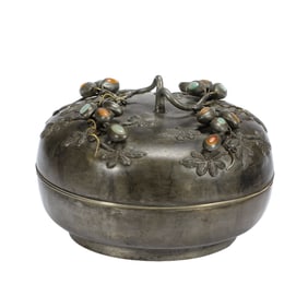TIN - MADE COVERED BOX INLAID WITH TREASURES