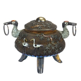 GILDED BRONZE INCENSE BURNER WITH CRANE MOTIFS