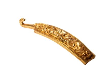 GILDED COPPER BELT HOOK WITH ORNATE PATTERNS
