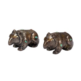 BRONZE ANIMAL - SHAPED ORNAMENTS INLAID WITH GOLD, SILVER AND GEMSTONES