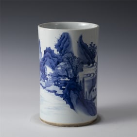 MING BLUE & WHITE BRUSH POT