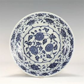MING BLUE & WHITE LOTUS PLATE