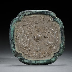 BRONZE MIRROR WITH DRAGON AND PHOENIX PATTERNS