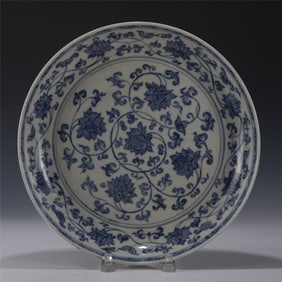 MING BLUE & WHITE LOTUS PLATE