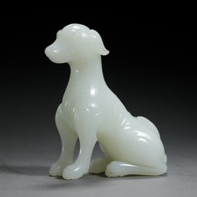 WHITE JADE CARVING OF A SITTING DOG