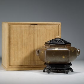 BRONZE INCENSE BURNER WITH WOODEN BOX