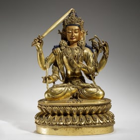 GILT - BRONZE STATUE OF MANJUSHRI BODHISATTVA