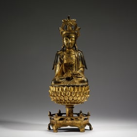 GILT - BRONZE STATUE OF GUANYIN BODHISATTVA