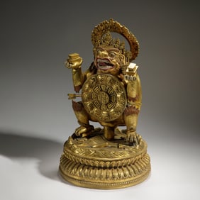GILT - BRONZE TIBETAN BUDDHIST TREASURE - SPITTING RAT STATUE