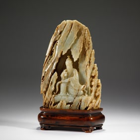 JADE MOUNTAIN - SHAPED SCULPTURE WITH FIGURE
