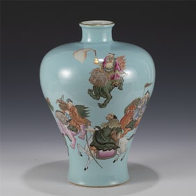 QING YONGZHENG FAMILLE ROSE IMMORTALS PLUM VASE