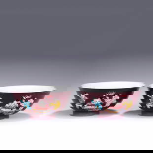 A PAIR OF QIANLONG FAMILLE ROSE BOWLS: Measurements: Width: 14.5cm, Height: 6.5cm Pair of Chinese Qing Dynasty Qianlong Famille Rose Porcelain Bowls. The porcelain potted with a shallow body, slight deep, thick, flaring rim with angled cav