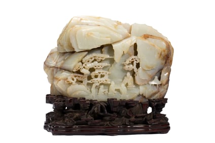 JADE MOUNTAIN SCULPTURE WITH LANDSCAPE AND FIGURES
