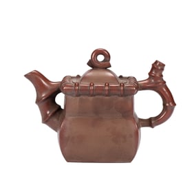 BAMBOO - STYLED PURPLE CLAY TEAPOT