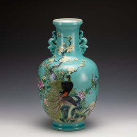 YONGZHENG FAMILLE ROSE PEACOCK AMPHORA VASE