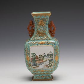 FAMILLE ROSE LANDSCAPE VASE