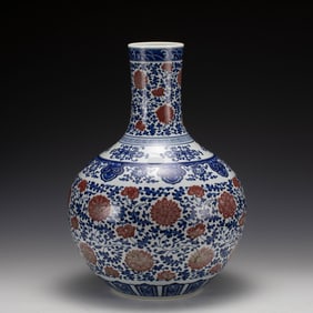 YONGZHENG BLUE & WHITE RED LOTUS CELESTIAL VASE