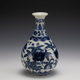 MING BLUE & WHITE JADE POT SPRING VASE
