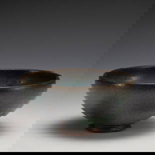 SONG JUN WARE LARGE BOWL: Measurements: Width: 17 cm, Height: 8.3 cm Chinese Song Jun Ware Porcelain Bowl. The porcelain potted in a shallow, slight deep, flaring rim with close mouth rim, raised on ring foot base. Jun ware is
