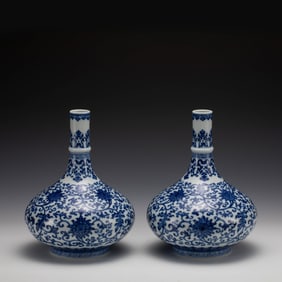 PAIR QING BLUE & WHITE LOTUS VASES