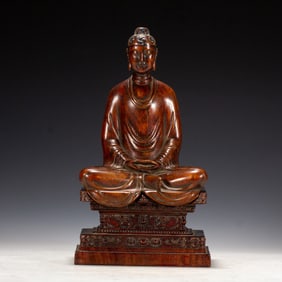 WOOD - CARVED BUDDHA STATUE